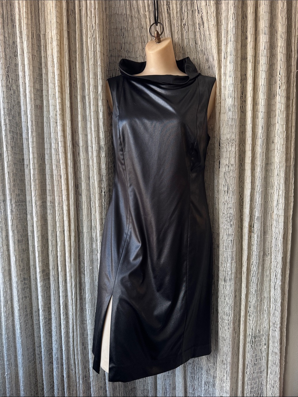 Original Vintage French Black Sleeveless shiny Sheath Dress